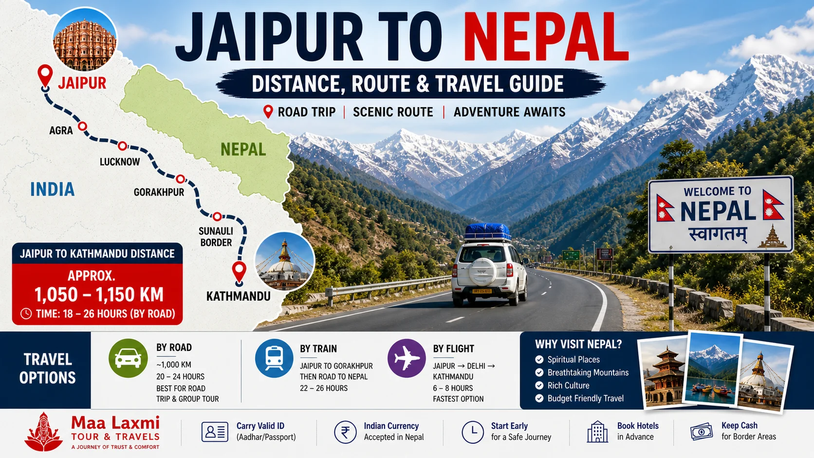 Jaipur to Nepal distance​