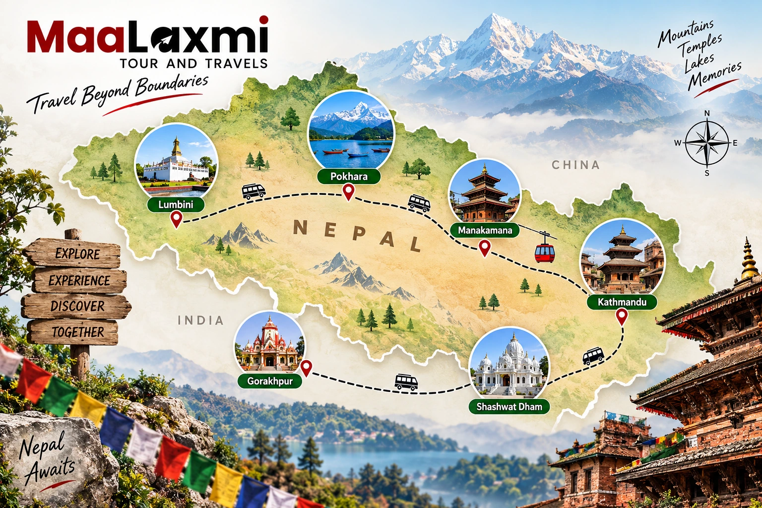 Route map for the Nepal tour package from Gorakhpur